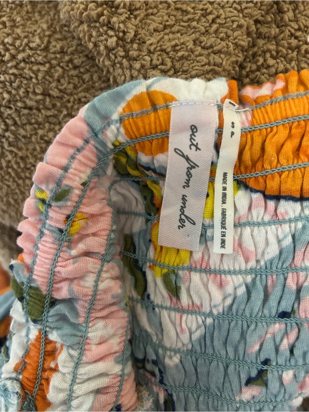 UO Out From Under Citrus Flower Print Smocked Halter Wide Leg Jumpsuit Orange S - Picture 4 of 9